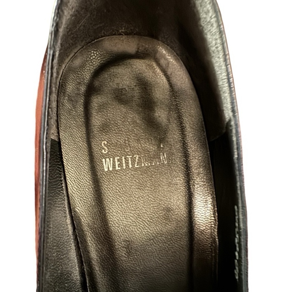 Stuart Weitzman Black Leather Pumps with Silver Accent Block Heel, Size 9 - Picture 7 of 12
